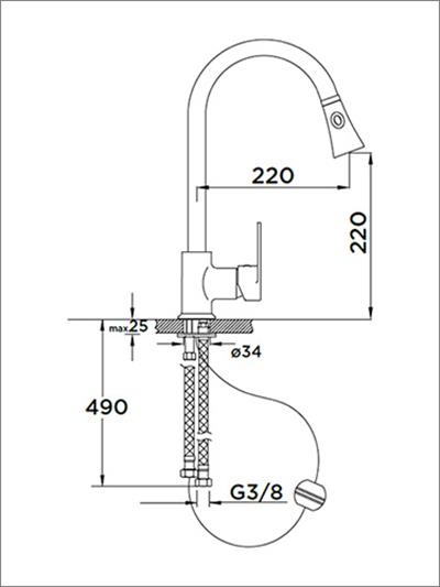 Mutfak Bataryaları Serisi Tek Gövde Spiralli Eviye Bataryası