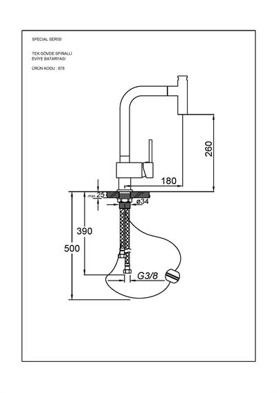 Mutfak Bataryaları Serisi Tek Gövde Spiralli Eviye Bataryası