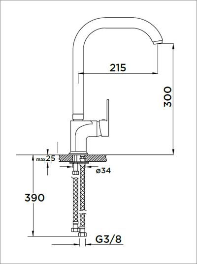 Pera Serisi Tek Gövde Eviye Bataryası Siyah