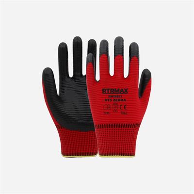Rtrmax RH19821 RT3 NO:9 Nitril Kaplı Polyester Zebra Kırmızı Örgü Eldiven