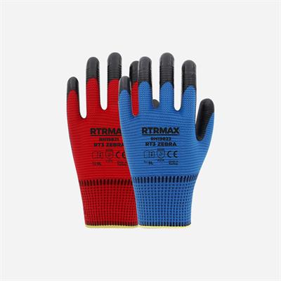 Rtrmax RH19821 RT3 NO:9 Nitril Kaplı Polyester Zebra Kırmızı Örgü Eldiven