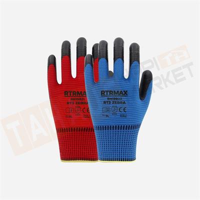 Rtrmax RH19823 RT3 NO:9 Nitril Kaplı Polyester Zebra Mavi Örgü Eldiven