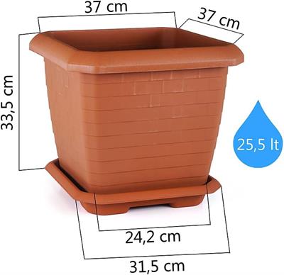Serinova HK03 Hisar Kare Saksı No:3 Tabaklı 37 cm, 25,5 Litre Mocha