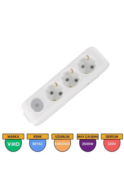 Viko Multi-Let Üçlü Grup Priz Anahtarlı Topraklı Klemensli Beyaz (Çocuk Korumalı)