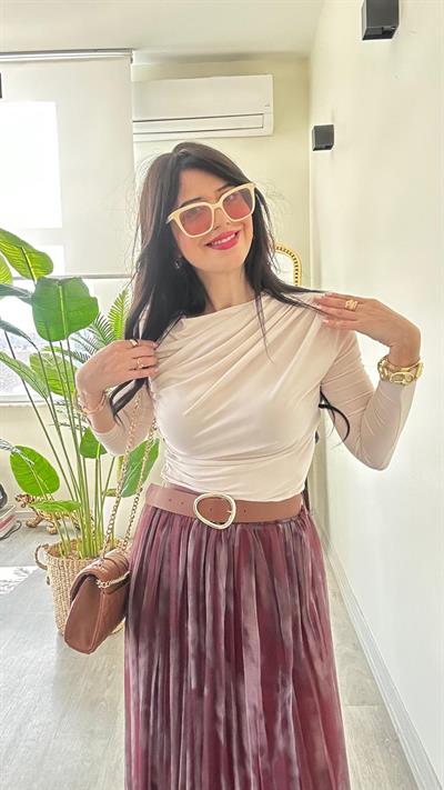 BODYKadın Büzgülü Likralı Uzun Kol Sandy Body 