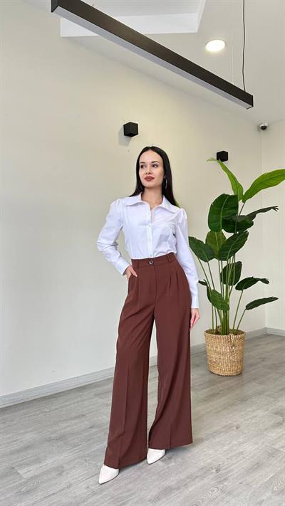 PANTOLONKadın Yüksek Bel Pileli Cepli Premium Model Palazzo Pantolon