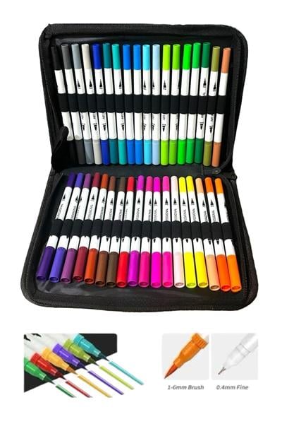 36 Lı Çift Uçlu Fırça Ve 0.4 Mm Fine Uçlu Marker Kalem Seti Cüzdanlık Kalem Seti Pro