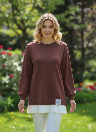 0001 Bisiklet Yaka Eteği Pile Detaylı Tunik