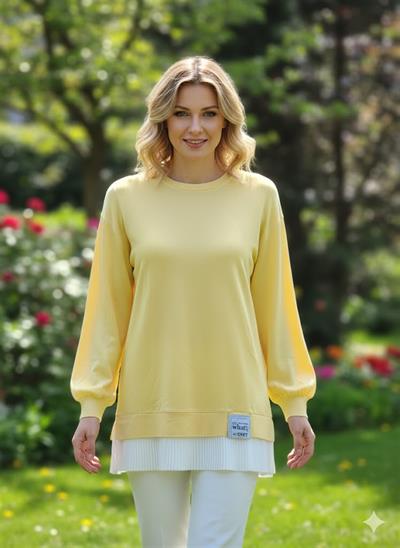 0001 Bisiklet Yaka Eteği Pile Detaylı Tunik