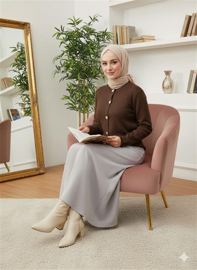 0002 Önü Metal Düğmeli Triko Hırka