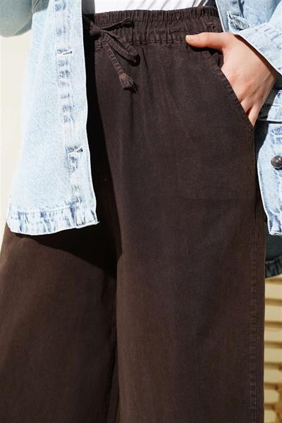 010 Beli Lastikli Bağıcıklı Bol Paça Tencel Pantolon
