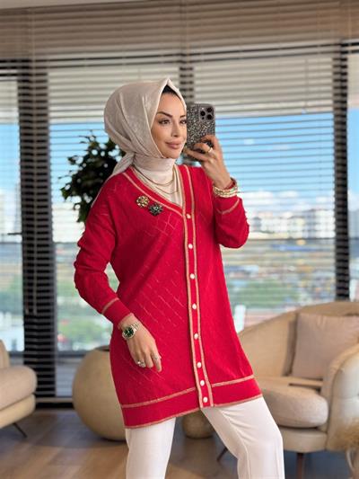 101005 Merserize Baklava Desenli Triko Ceket