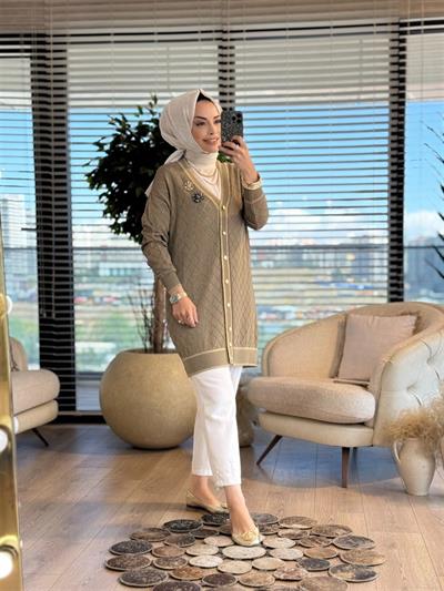 101005 Merserize Baklava Desenli Triko Ceket