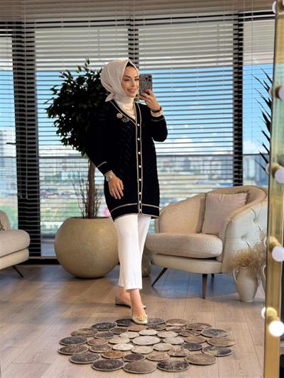 101005 Merserize Baklava Desenli Triko Ceket