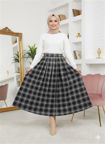 1041 Pile Detaylı Ekose Etek