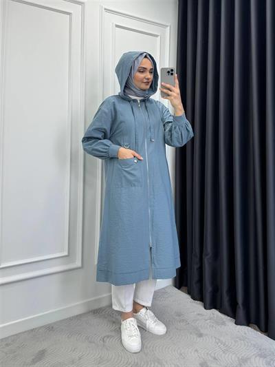 10518 Kapşonlu Boy Fermuarlı Paraşüt Kap