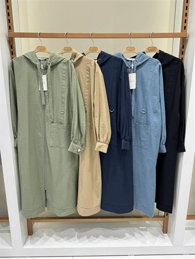 10518 Kapşonlu Boy Fermuarlı Paraşüt Kap