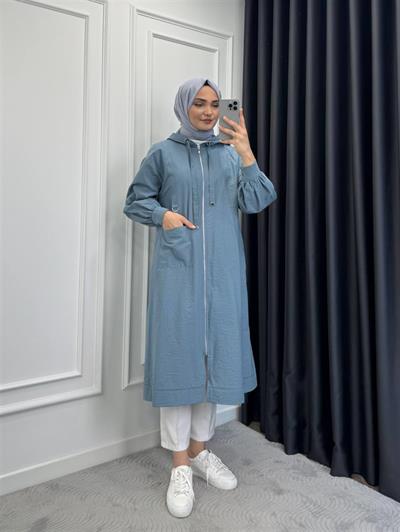 10518 Kapşonlu Boy Fermuarlı Paraşüt Kap