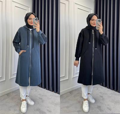 10551 Kapşonlu Kolları Kapitone Garnili Kap