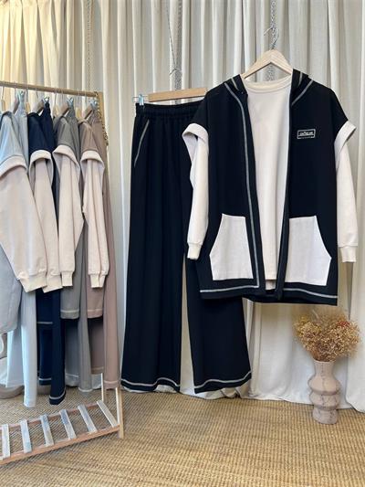 10726 Kapşonlu Sweat Pantolonlu Üçlü Takım