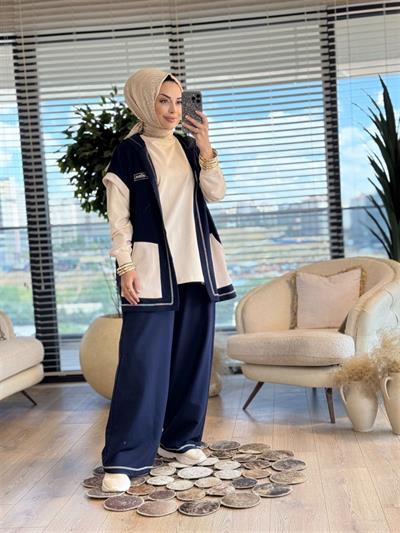 10726 Kapşonlu Sweat Pantolonlu Üçlü Takım
