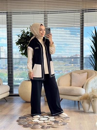 10726 Kapşonlu Sweat Pantolonlu Üçlü Takım