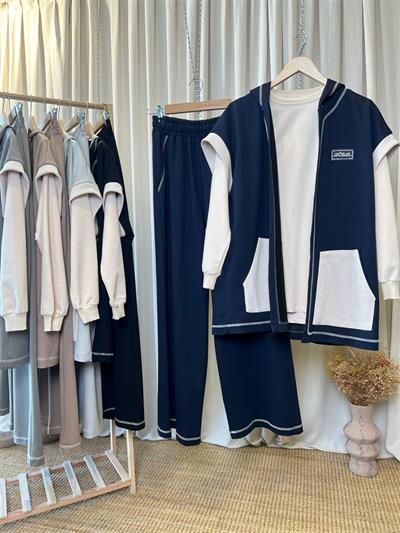 10726 Kapşonlu Sweat Pantolonlu Üçlü Takım