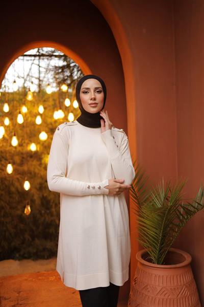 140132 Merserize Omzu Düğmeli Triko Tunik