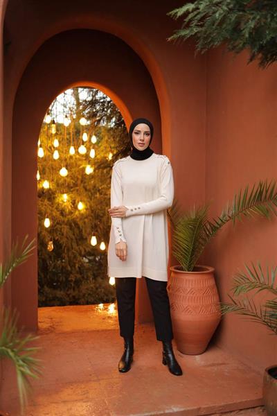 140132 Merserize Omzu Düğmeli Triko Tunik