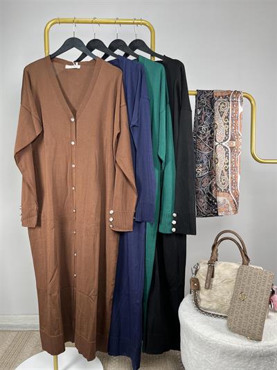 140148 Kol Manşeti Düğmeli Uzun Triko Hırka