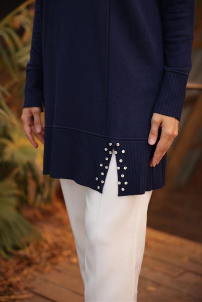 140177 Merserize İncili Taşlı Triko Tunik