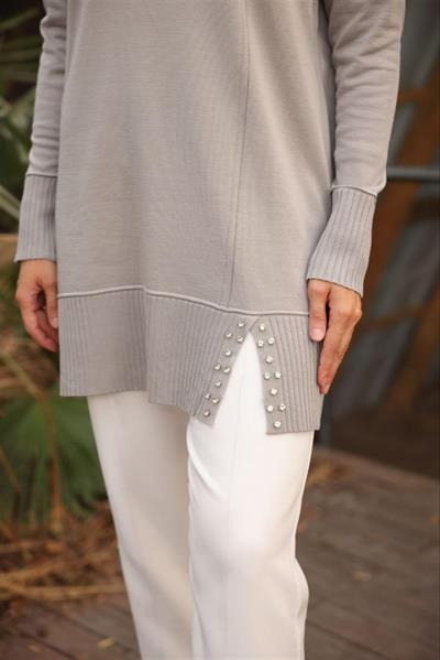 140177 Merserize İncili Taşlı Triko Tunik