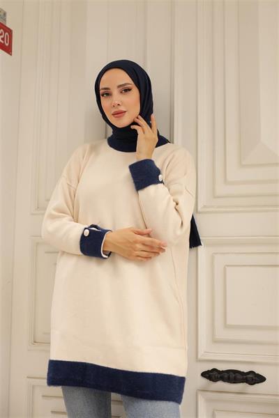 14966 Kedi Sakal Kol Manşetli Tunik