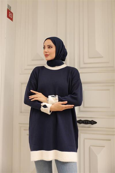 14966 Kedi Sakal Kol Manşetli Tunik