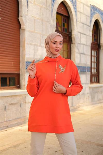 2023 Şal Yaka Zincirli Kelebek İşlemeli Tunik