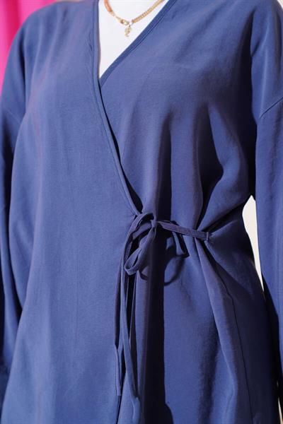 2040 Yandan Bağıcıklı Pantolonlu Tencel Kimono Takım