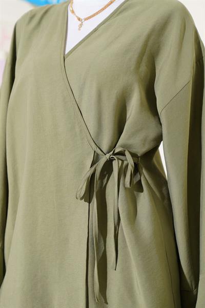 2040 Yandan Bağıcıklı Pantolonlu Tencel Kimono Takım