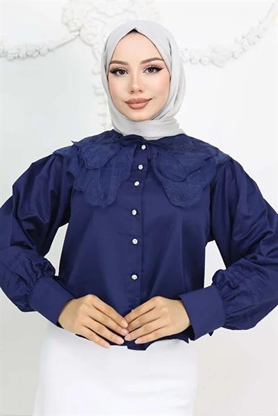 2254 Dantel Nakış Detaylı Bağıcıklı Gömlek