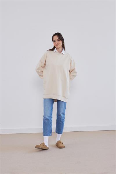 2382 Sıfır Yaka Ribanalı Tunik Sweat