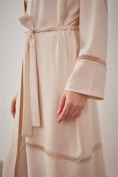 2504 Dantel Şerit Detaylı Kimono Takım