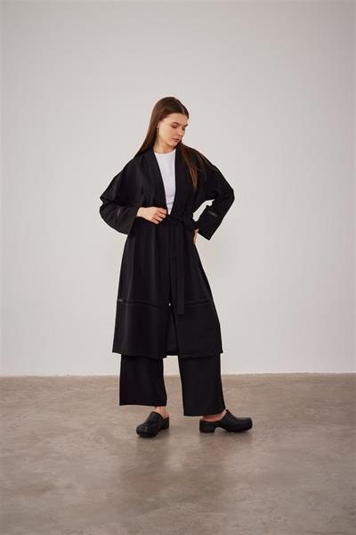 2504 Dantel Şerit Detaylı Kimono Takım
