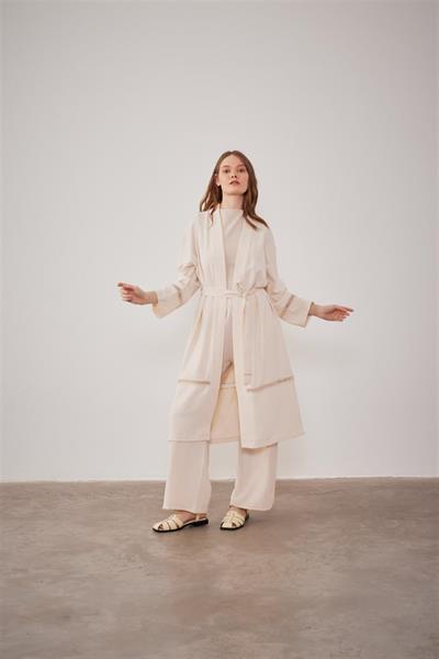 2504 Dantel Şerit Detaylı Kimono Takım