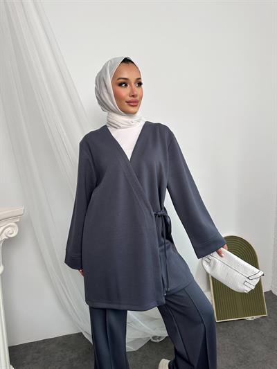 2622 Pantolonu Çımalı Üstü Yan Bağlamalı Kimono Takım