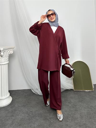 2622 Pantolonu Çımalı Üstü Yan Bağlamalı Kimono Takım