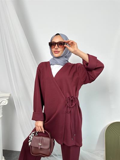 2622 Pantolonu Çımalı Üstü Yan Bağlamalı Kimono Takım