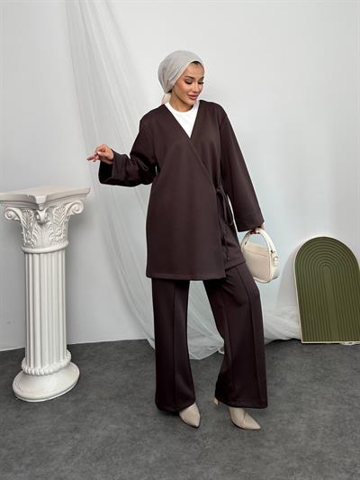 2622 Pantolonu Çımalı Üstü Yan Bağlamalı Kimono Takım