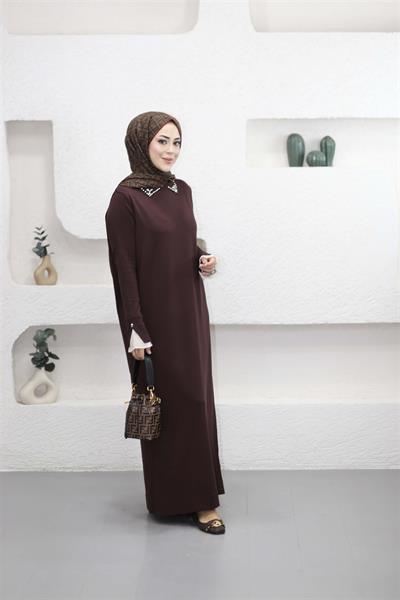 265 Kolu Dantelli Polo Yaka Taşlı Triko Elbise