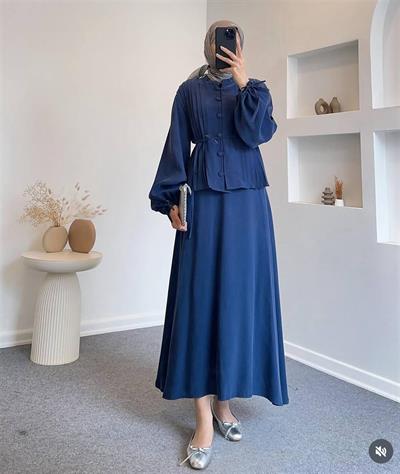 2654 Nervür Dikişli Hakim Yaka Etekli Takım