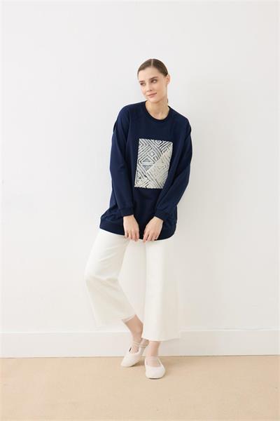2683 Baskı Ve  Nakış Detaylı Sweatshirt