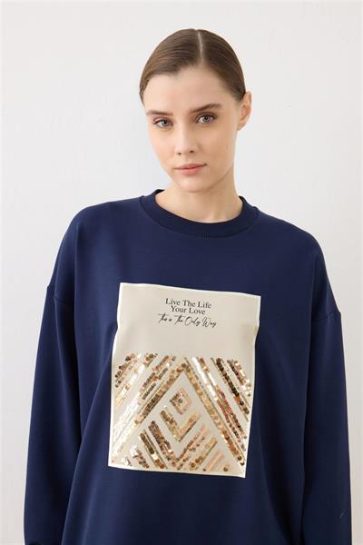2695 Baskılı Pul Detaylı Sweat